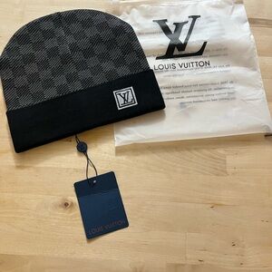 Louis Vuitton Black and Gray Checkered Beanie